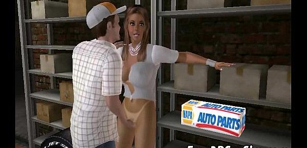  Foxy 3D babe getting fucked in a mechanics garage